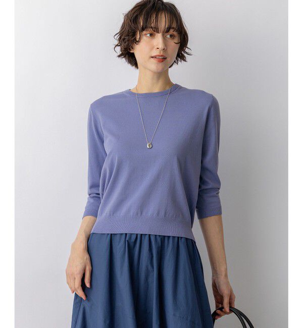 23区「プレミアムビオコットン クルーネック ニット」|ニット・セーター|ブルー系
