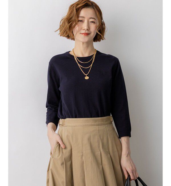 23区「プレミアムビオコットン クルーネック ニット」|ニット・セーター|ネイビー系