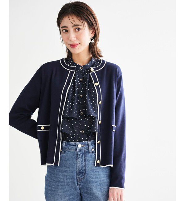 ANY SIS「【花粉リリース】ラインポイント カーディガン」|カーディガン|ネイビー