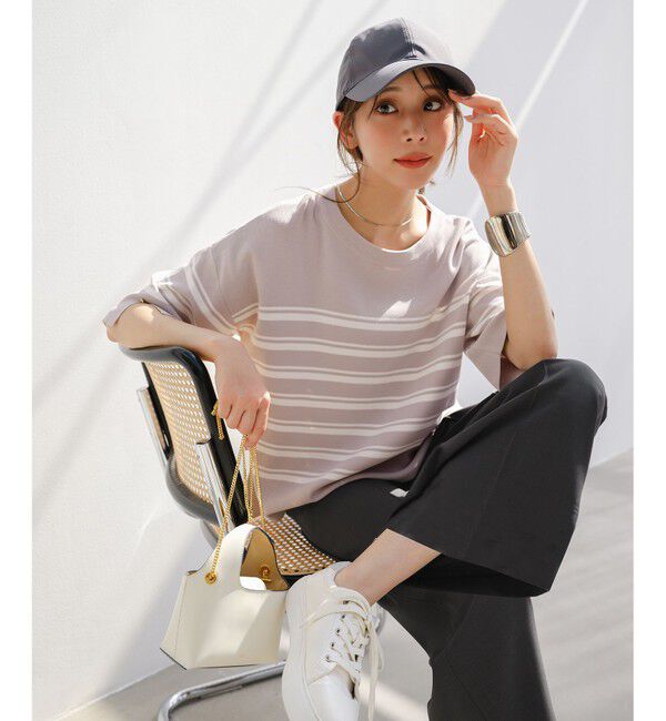 ANY SIS「【アイスタッチ】ボートネックニット プルオーバー」|ニット・セーター|グレー&times;オフ