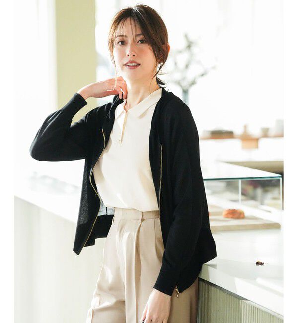 ANY SIS「エアリー ニットフーディー」|カーディガン|ブラック