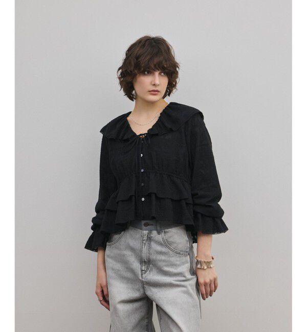 GRACE CONTINENTAL「エンブロイダリーフリルブラウス」|シャツ・ブラウス|ブラック