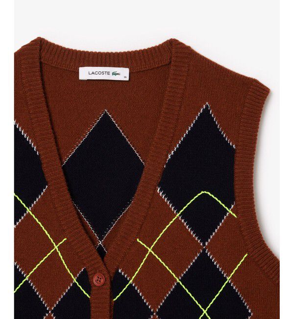 LACOSTE「アーガイル柄 ジャガード織り ニットベスト / ウールベスト」|カーディガン|
