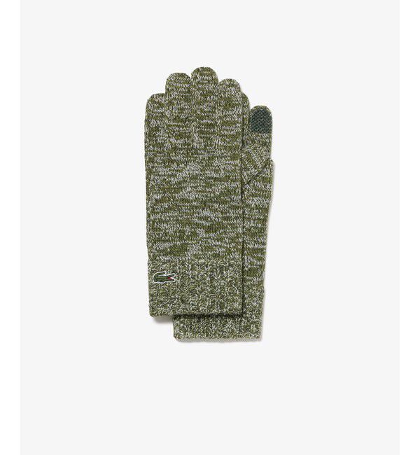 LACOSTE「メランジェニットグローブ」|手袋|カーキ