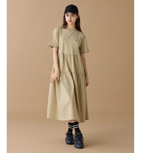 LACOSTE「ティアード切り替え コットンドレス マキシ丈 ワンピース」|ワンピース|