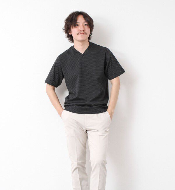 NOLLEY'S goodman「《ビジカジ対応》セミシルケットスムース ボーダー Vネック ドレスTシャツ 25SS」|Tシャツ・カットソー|