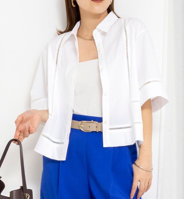 NOLLEY'S「ウォッシャブルはしごレース半袖ショートシャツ」|シャツ・ブラウス|