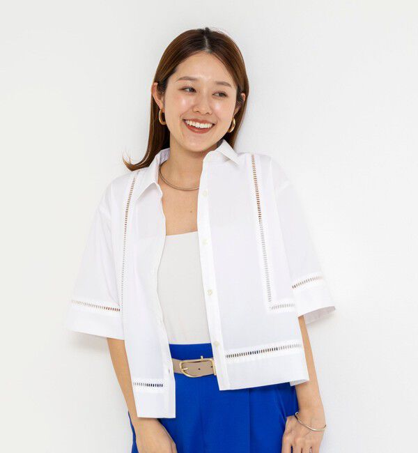 NOLLEY'S「ウォッシャブルはしごレース半袖ショートシャツ」|シャツ・ブラウス|