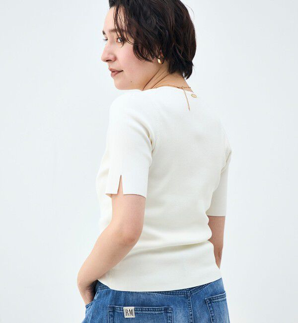 NOLLEY'S sophi「《手洗い可能》トライアングルカラー総針5分袖プルオーバー」|ニット・セーター|