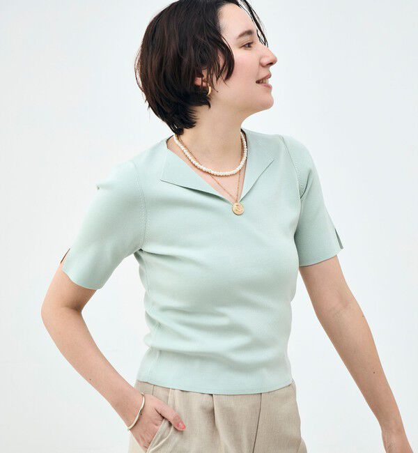 NOLLEY'S sophi「《手洗い可能》トライアングルカラー総針5分袖プルオーバー」|ニット・セーター|