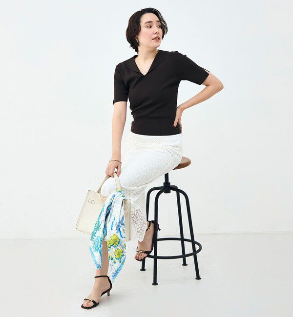 NOLLEY'S sophi「《手洗い可能》トライアングルカラー総針5分袖プルオーバー」|ニット・セーター|