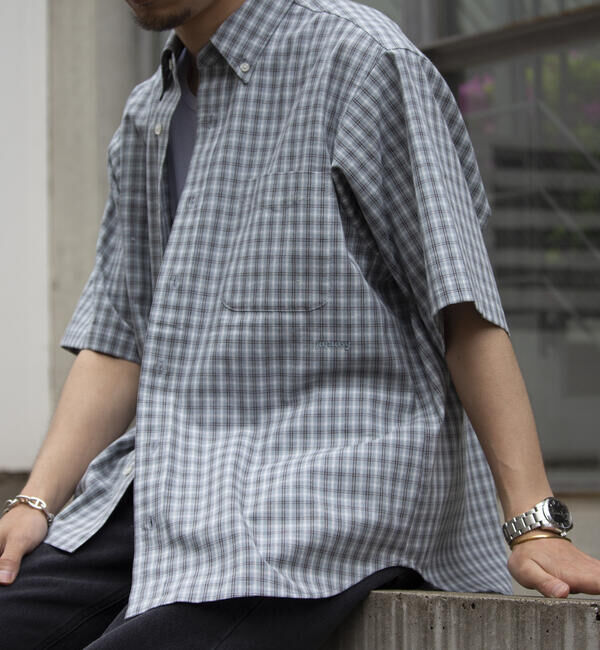 GLOSTER「【GLOSTER/グロスター】チェック半袖シャツ ボタンダウン ワンポイントロゴ刺繍入り」|シャツ・ブラウス|