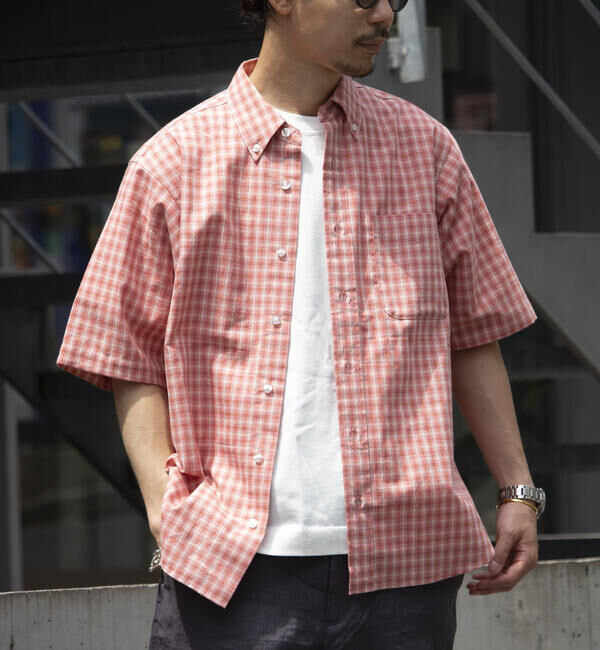 GLOSTER「【GLOSTER/グロスター】チェック半袖シャツ ボタンダウン ワンポイントロゴ刺繍入り」|シャツ・ブラウス|