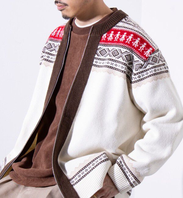 GLOSTER「【GLOSTER/グロスター】フェアアイル柄 エスニック ジップカーディガン ユニセックス」|カーディガン|