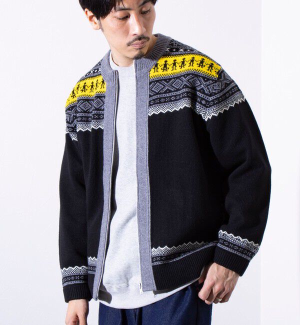 GLOSTER「【GLOSTER/グロスター】フェアアイル柄 エスニック ジップカーディガン ユニセックス」|カーディガン|