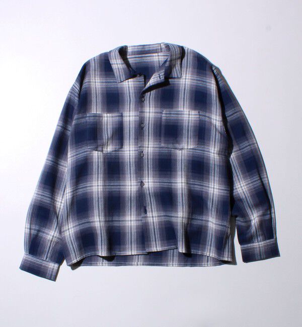 GLOSTER「【残暑にも快適なさらっとシャツ】ワッフルチェック ロングスリーブシャツ オンブレチェック」|シャツ・ブラウス|ネイビー