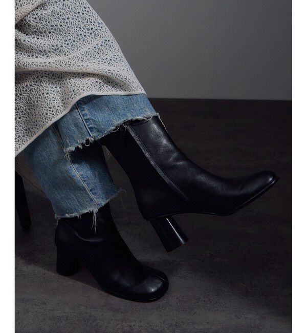 SALON adam et rope'「【WEB限定】レザースクエアトゥヒールショートブーツ」|ロングブーツ|