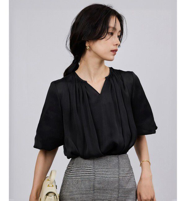 ROPE「楊柳スキッパーブラウス/イージーケア」|シャツ・ブラウス|ブラック(01)