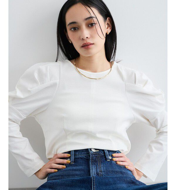 VIS「【洗える】タックボリュームスリーブカットソー」|Tシャツ・カットソー|