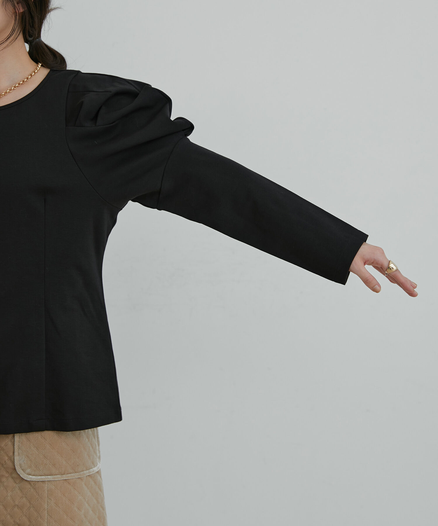 VIS「【洗える】タックボリュームスリーブカットソー」|Tシャツ・カットソー|