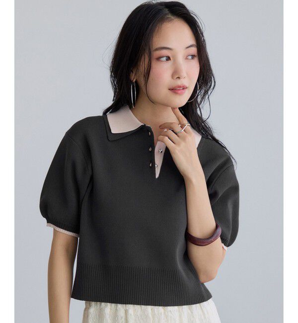 VIS「ダブルカラー半袖ポロニットトップス/イージーケア・WEB限定カラー」|ポロシャツ|