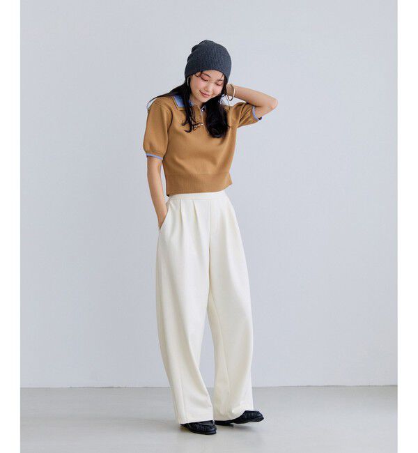 VIS「ダブルカラー半袖ポロニットトップス/イージーケア・WEB限定カラー」|ポロシャツ|