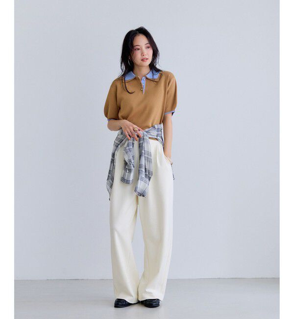 VIS「ダブルカラー半袖ポロニットトップス/イージーケア・WEB限定カラー」|ポロシャツ|