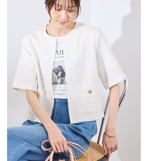 Rope&rsquo;Picnic「【サマー・ツイード】ハーフスリーブジャケット」|カーディガン|
