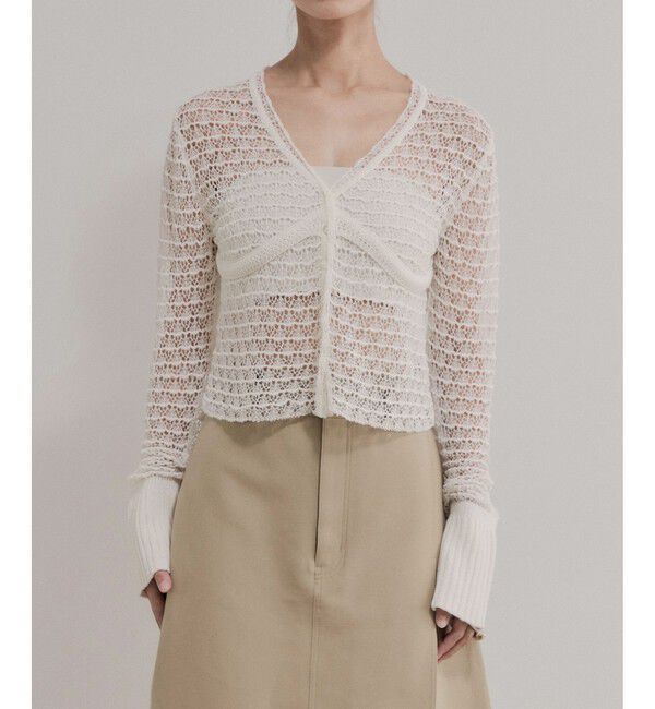 ADAM ET ROPE'「【EMOELLE】透かし編みカーディガン」|カーディガン|ホワイト(10)