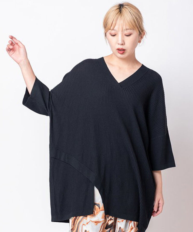  「Vネックニットプルオーバー」|ニット・セーター|BLACK