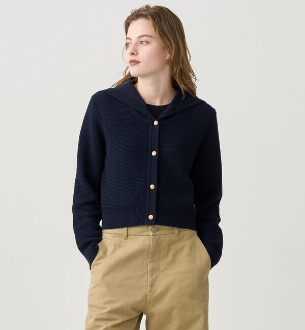 ORCIVAL「ORCIVAL | バーズアイ セーラ―カラーニットカーディガン WOMEN」|カーディガン|DKNAVY