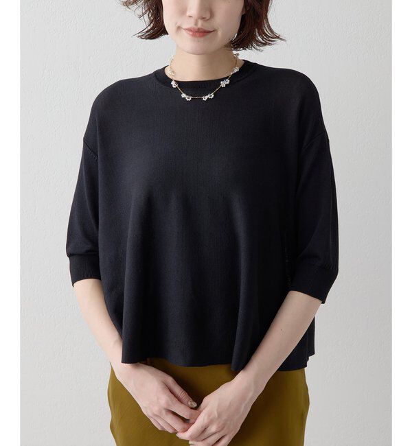 Drawing Numbers「【Drawing Numbers】クルーハーフスリーブ裾ラウンドニット」|ニット・セーター|