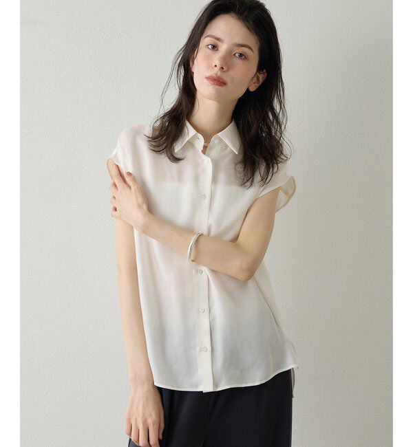 Drawing Numbers「【Drawing Numbers】キュプラノースリーブスリットブラウス」|シャツ・ブラウス|