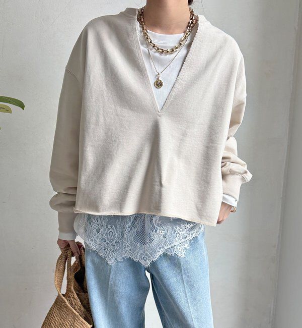 「【WEB限定】Vネック裏毛&times;レースロンTEEセット」|Tシャツ・カットソー|