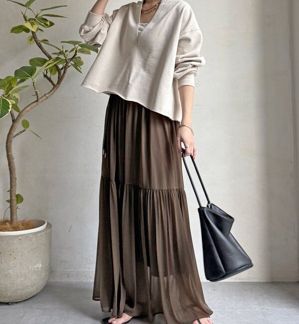  「【WEB限定】Vネック裏毛&times;レースロンTEEセット」|Tシャツ・カットソー|