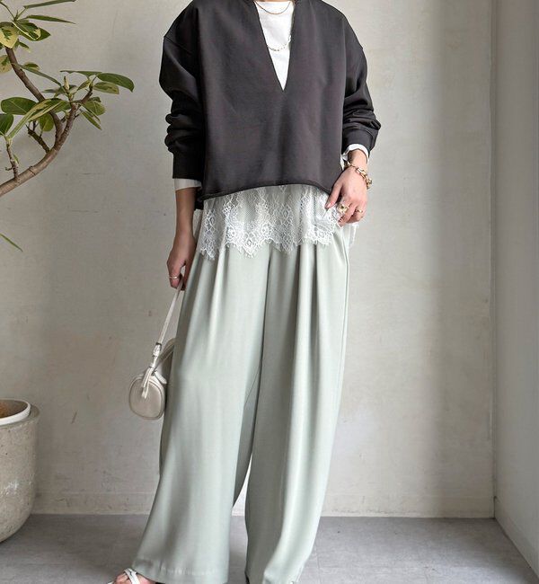  「【WEB限定】Vネック裏毛&times;レースロンTEEセット」|Tシャツ・カットソー|