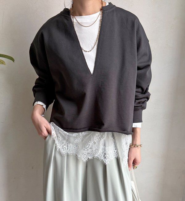  「【WEB限定】Vネック裏毛&times;レースロンTEEセット」|Tシャツ・カットソー|