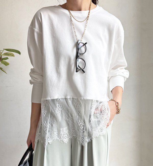  「【WEB限定】Vネック裏毛&times;レースロンTEEセット」|Tシャツ・カットソー|