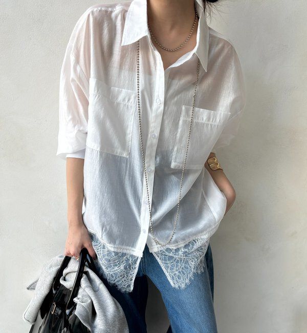  「裾レース切替シアーシャツ」|シャツ・ブラウス|オフホワイト