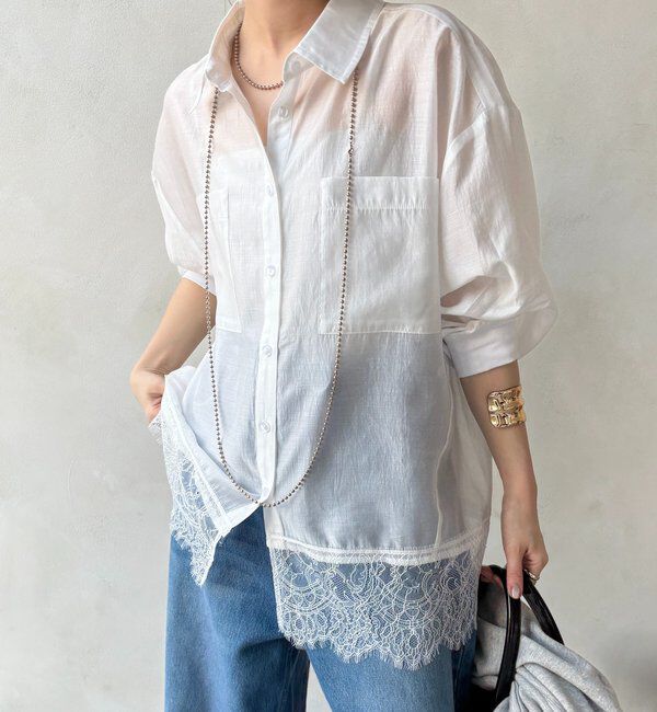  「裾レース切替シアーシャツ」|シャツ・ブラウス|