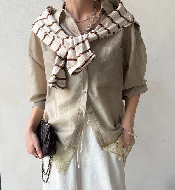  「裾レース切替シアーシャツ」|シャツ・ブラウス|グレージュ