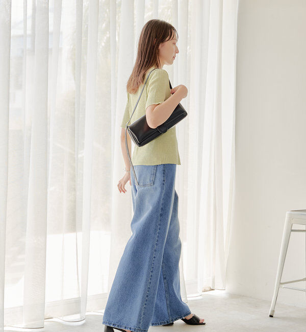  「【3サイズ】デニムタックワイドパンツ」|デニム|