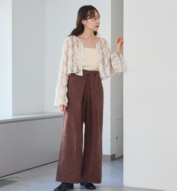  「【3サイズ】デニムタックワイドパンツ」|デニム|