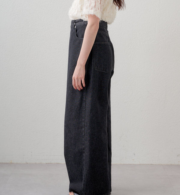  「【3サイズ】デニムタックワイドパンツ」|デニム|