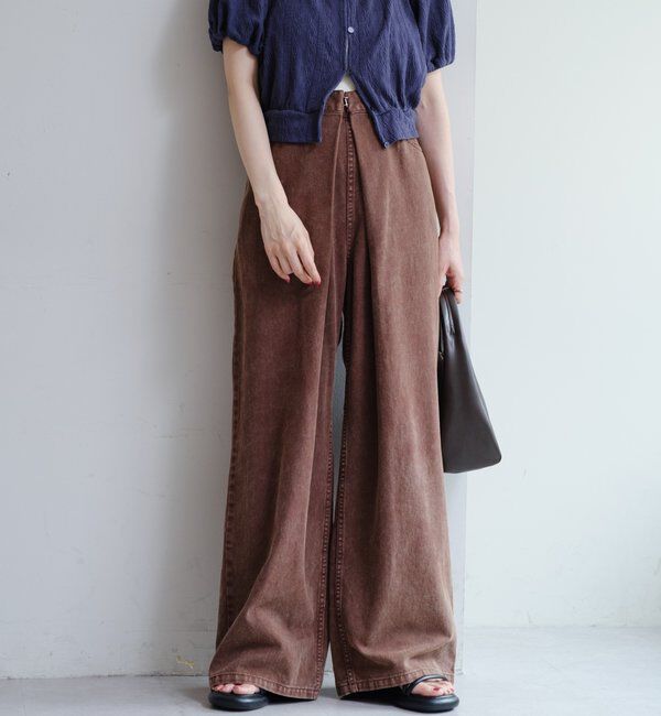  「【3サイズ】デニムタックワイドパンツ」|デニム|