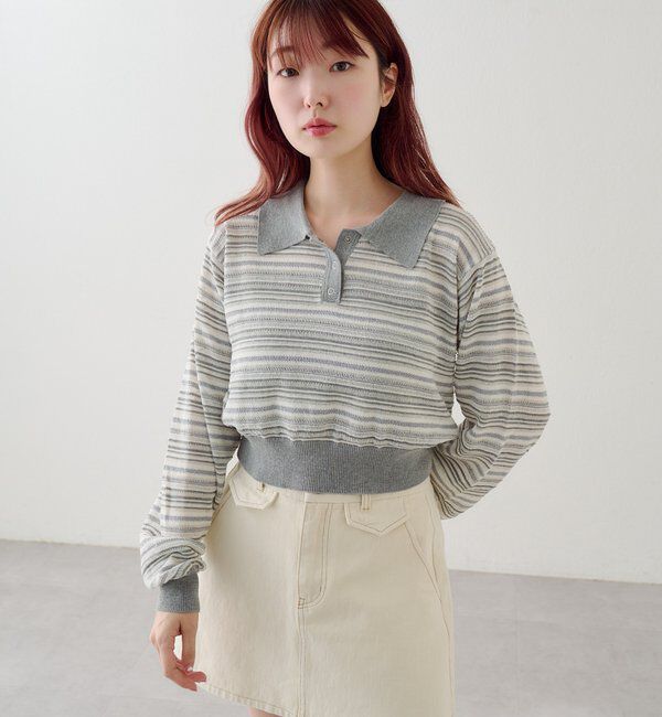  「ボーダーシアーポロニット」|ニット・セーター|