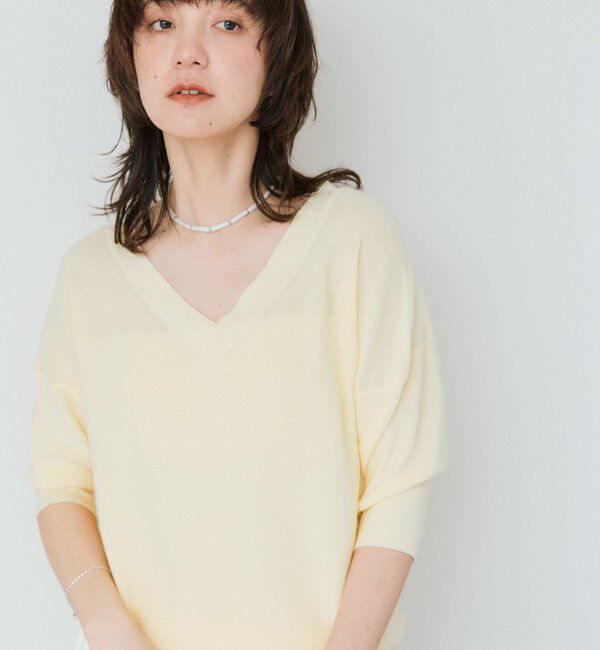  「【手洗い可能】ギマコットン片畦Vネックニット」|ニット・セーター|