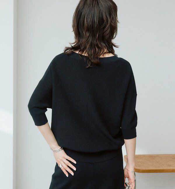  「【手洗い可能】ギマコットン片畦Vネックニット」|ニット・セーター|