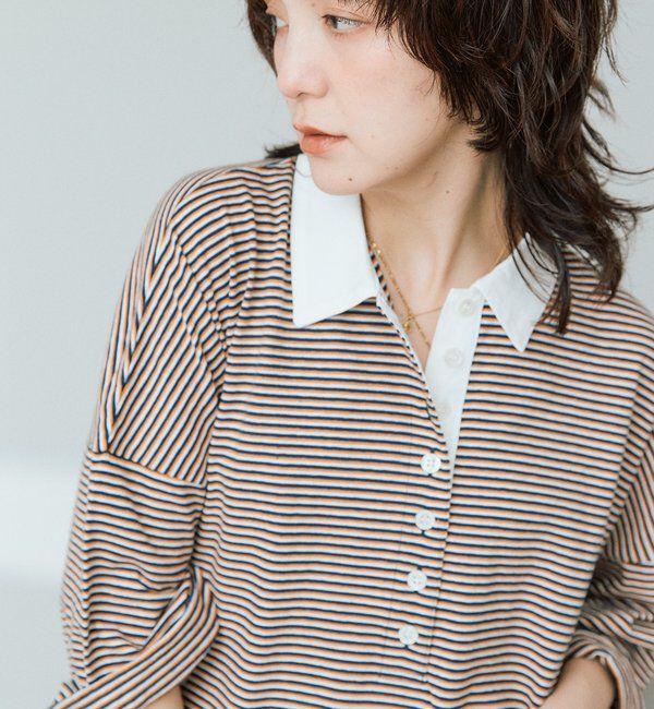  「予約【レトロな雰囲気に】マルチボーダーポロ」|Tシャツ・カットソー|オレンジ