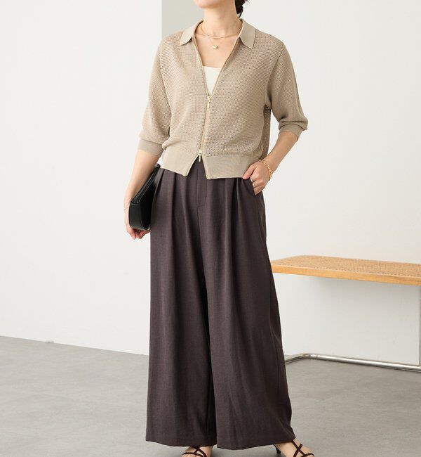  「予約【抜け感】ZIPポロメッシュニット」|カーディガン|